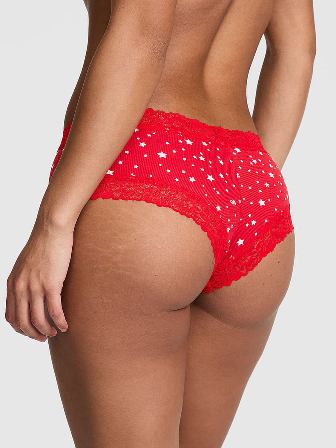 vs Pink PINK Wink&trade; Lace-Trim Cheeky Panty Red Star Print 2 of 2 