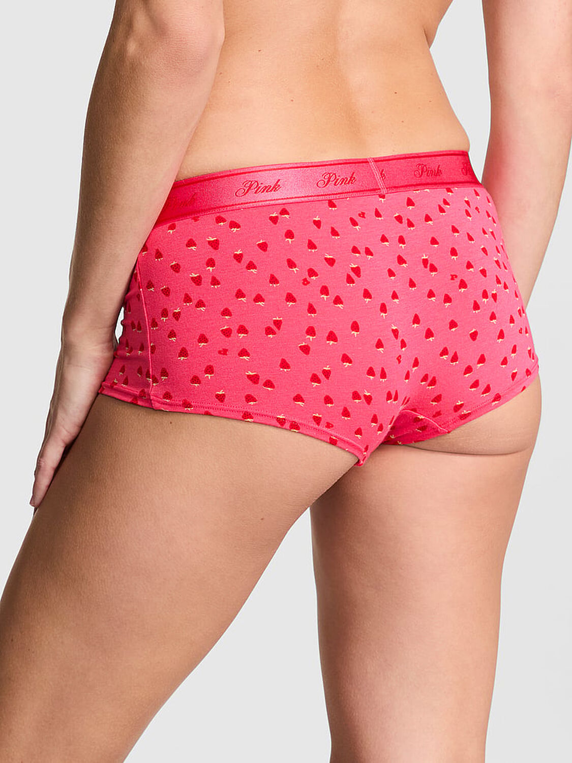 vs Pink Logo Cotton Shine Boyshort Panty Double Bubble Strawberry Print 2 of 3 