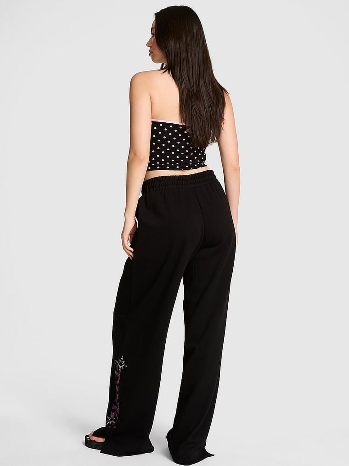 pink Pink Campus Fleece&trade; Wide-Leg Split-Hem Sweatpants Pure Black Disco 2 of 3 