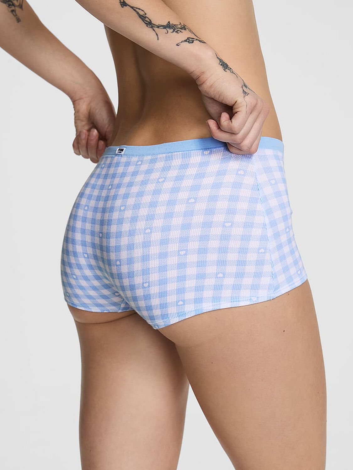 vs Pink Cotton Dorm Boyshort Panty Blue Gingham 2 of 3 