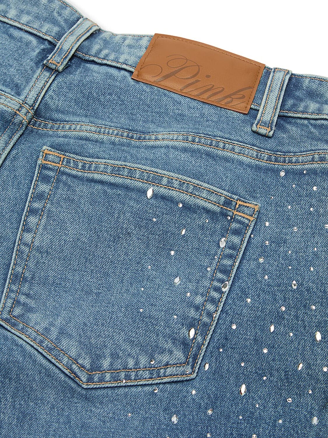 pink Pink Denim by PINK Mid-Rise Baggy Wide-Leg Jeans Side Diamante Medium Wash 3 of 3 