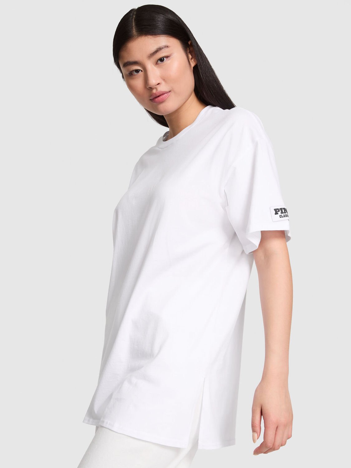 vs Pink Cotton Oversized Side-Slit Sleepshirt Vs White 1 of 3 