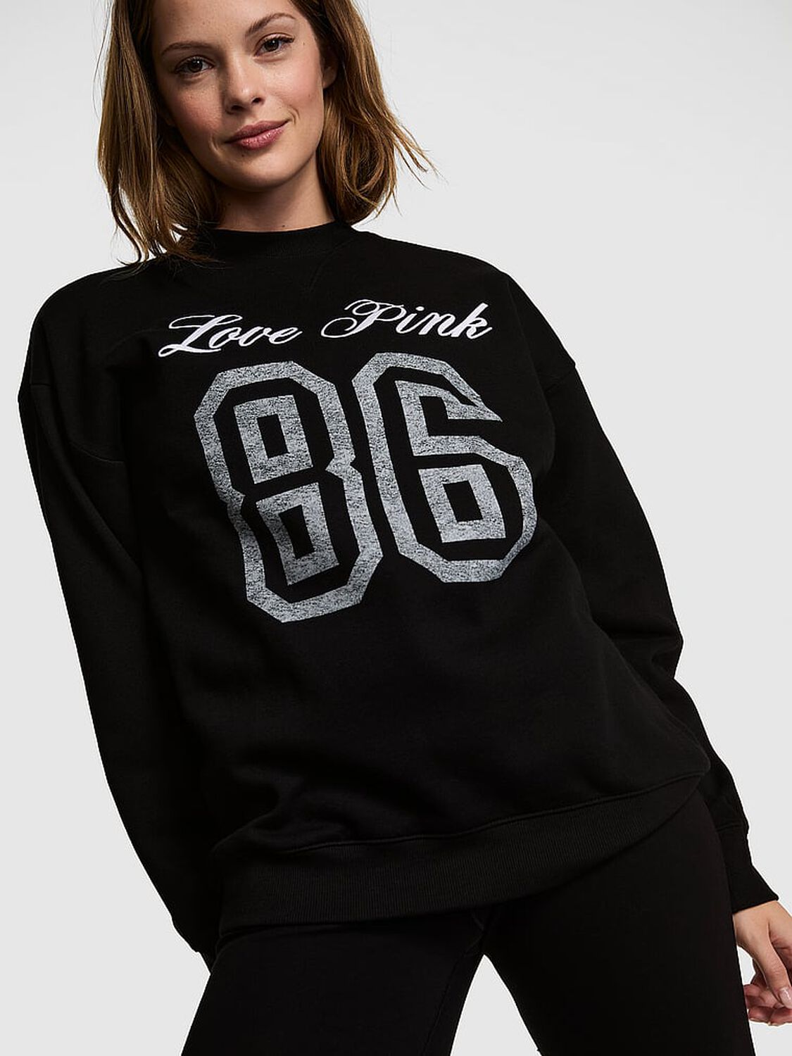 vs Pink Campus Fleece&trade; Oversized Crew Sweatshirt Pure Black Spring 1 of 4 