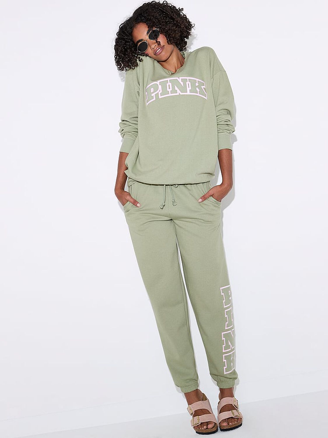 vs Pink Ivy Fleece Campus Sweatpants Green Garden 4 of 4 