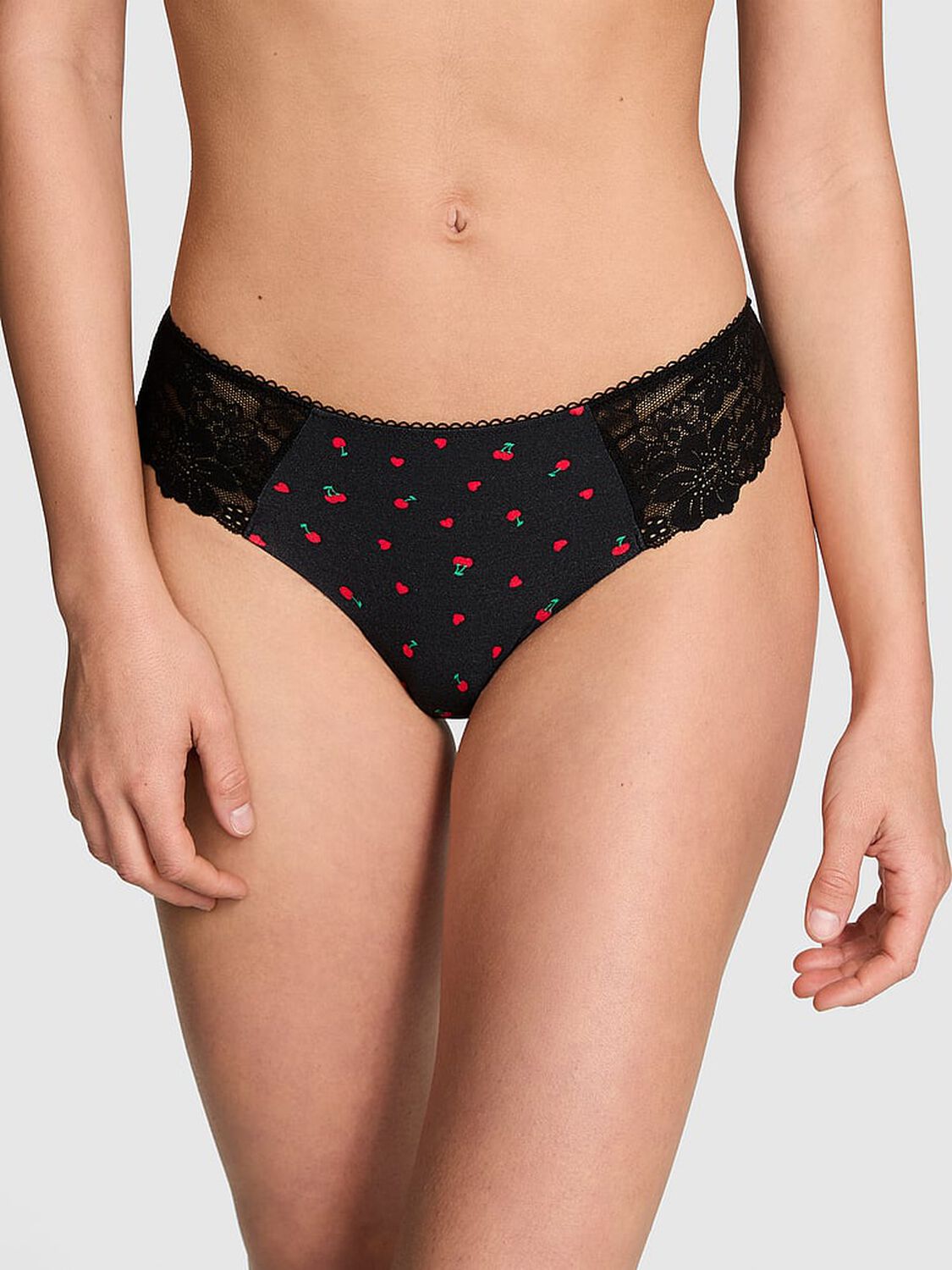vs Pink No-Show Thong Panty Black Cherry Heart Print 1 of 3 