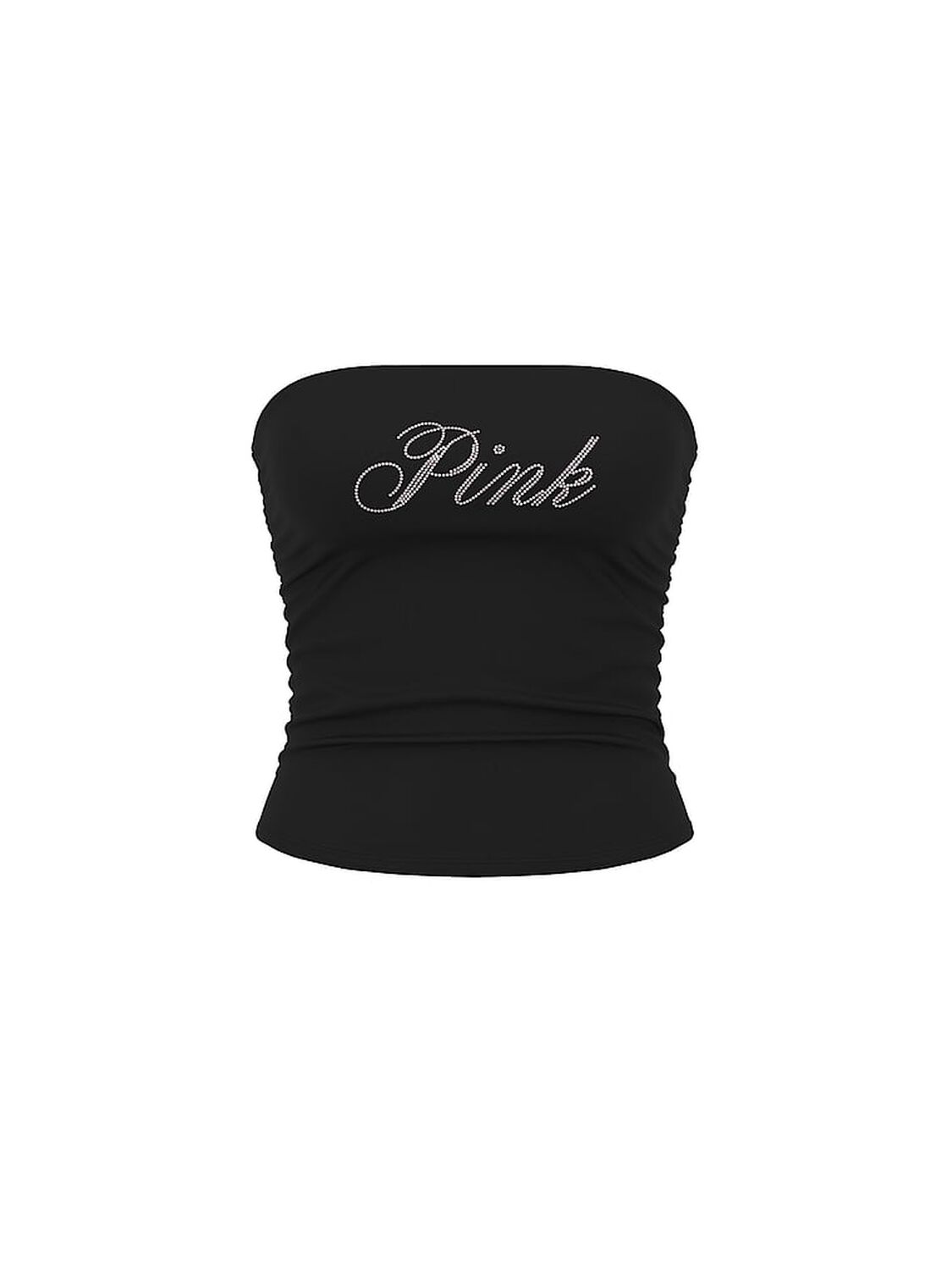 vs Pink All-Day Cotton&trade; Side-Ruched Tube Top Pure Black With Pink Bling 3 of 3 