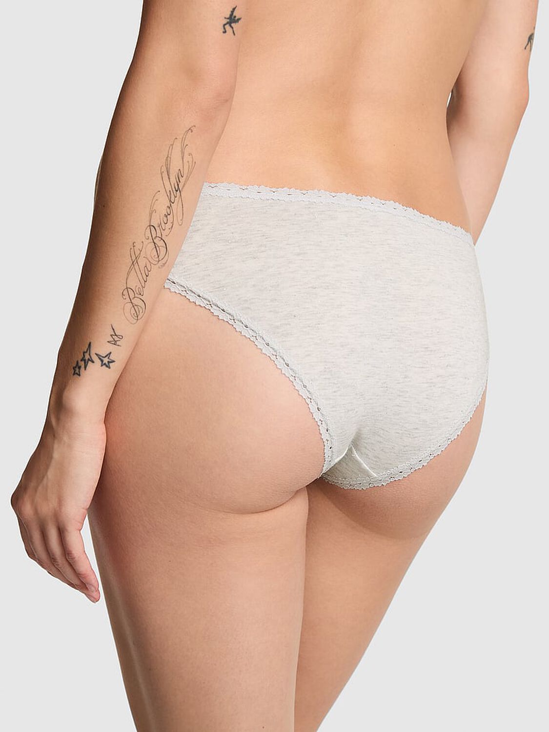 vs Pink Cotton Lace-Trim Low-Rise Cheeky Panty Vs Snow Heather Silver 2 of 3 