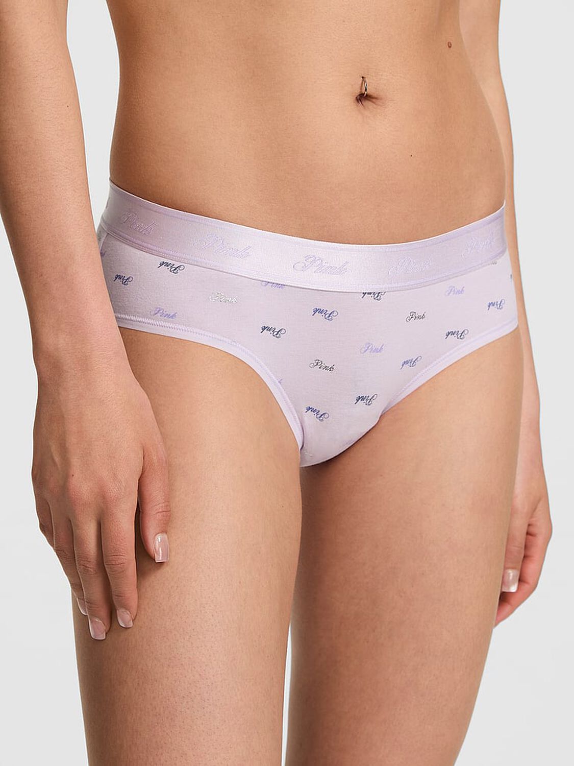vs Pink Logo Cotton Hiphugger Panty Purple Whisper Script Pink Print 1 of 3 