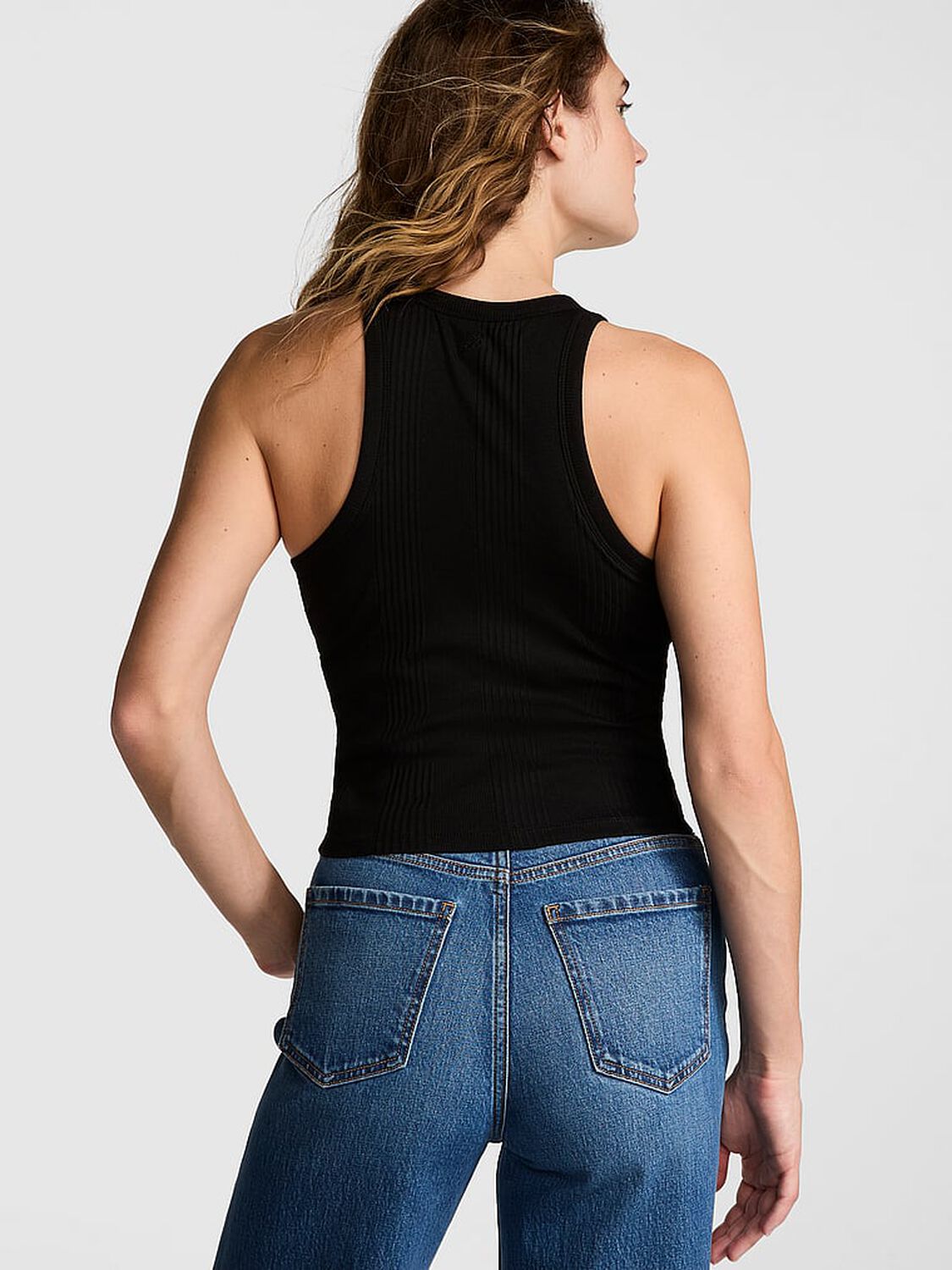 vs Pink Multi Rib Tank Top Pure Black 2 of 3 