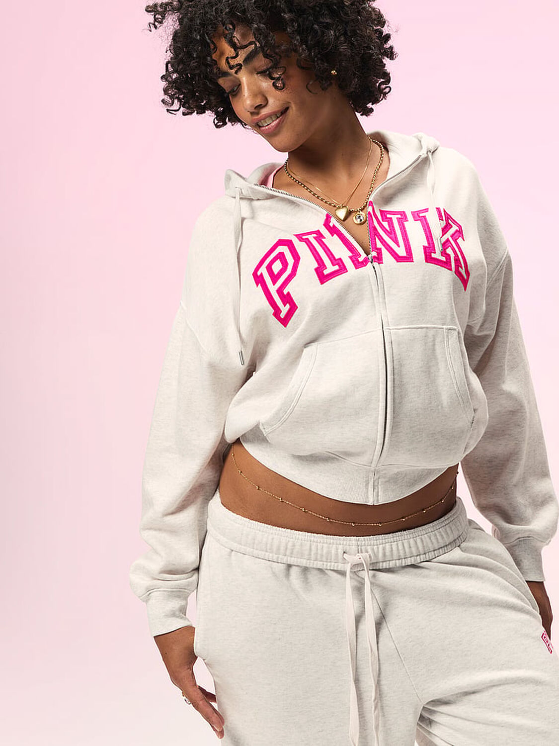 pink Pink Campus Fleece&trade; Full-Zip Hoodie Snow Heather 3 of 3 