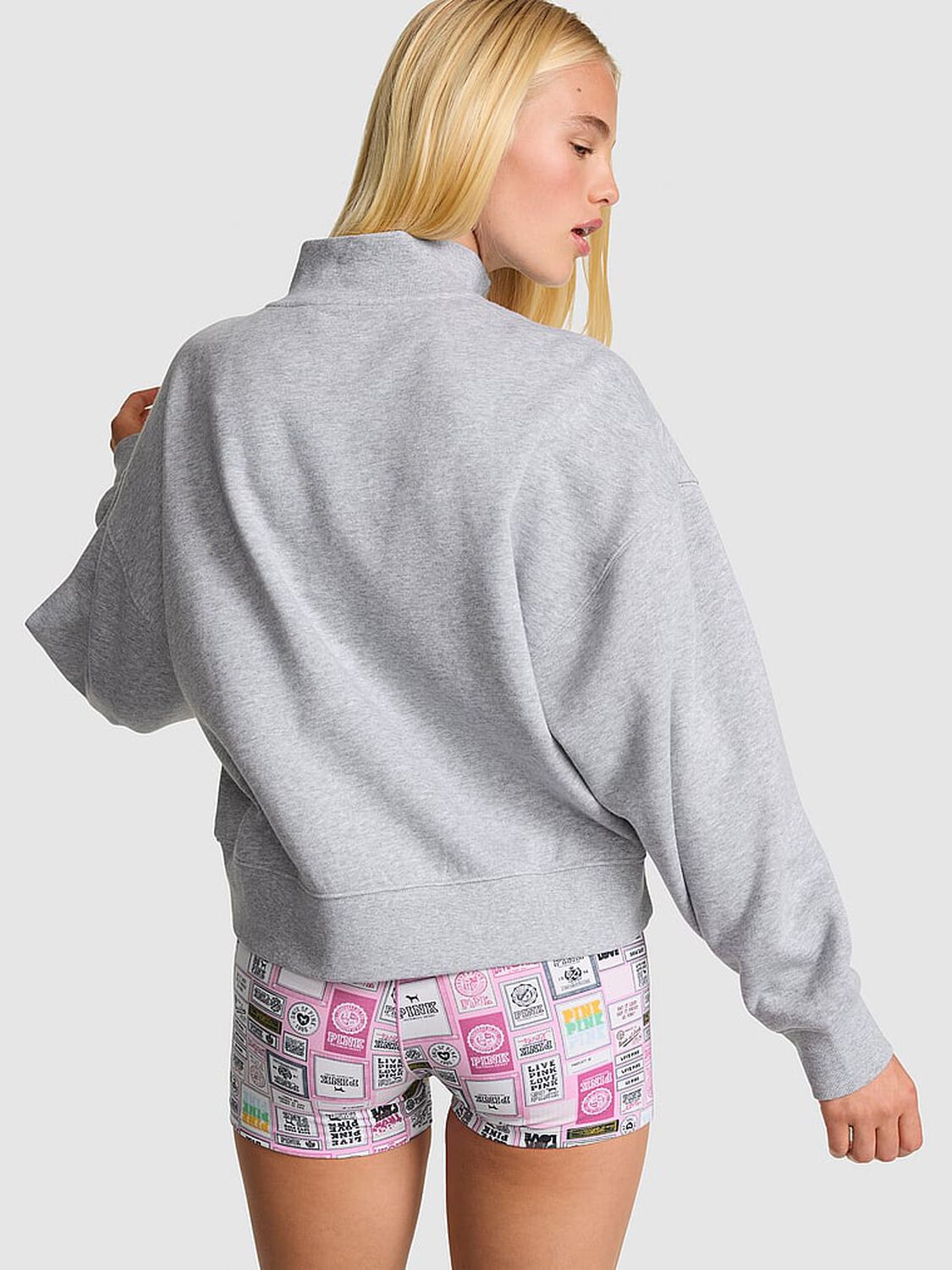 vs Pink Campus Fleece&trade; Snap-Up Sweatshirt Medium Heather Grey 2 of 3 