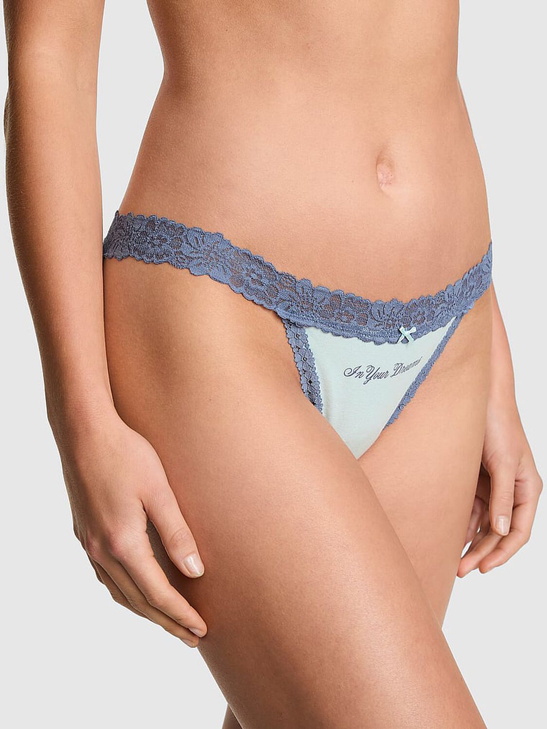 vs Pink Cotton Lace-Trim Bikini Panty Spray Blue "In Your Dreams" 1 of 3 