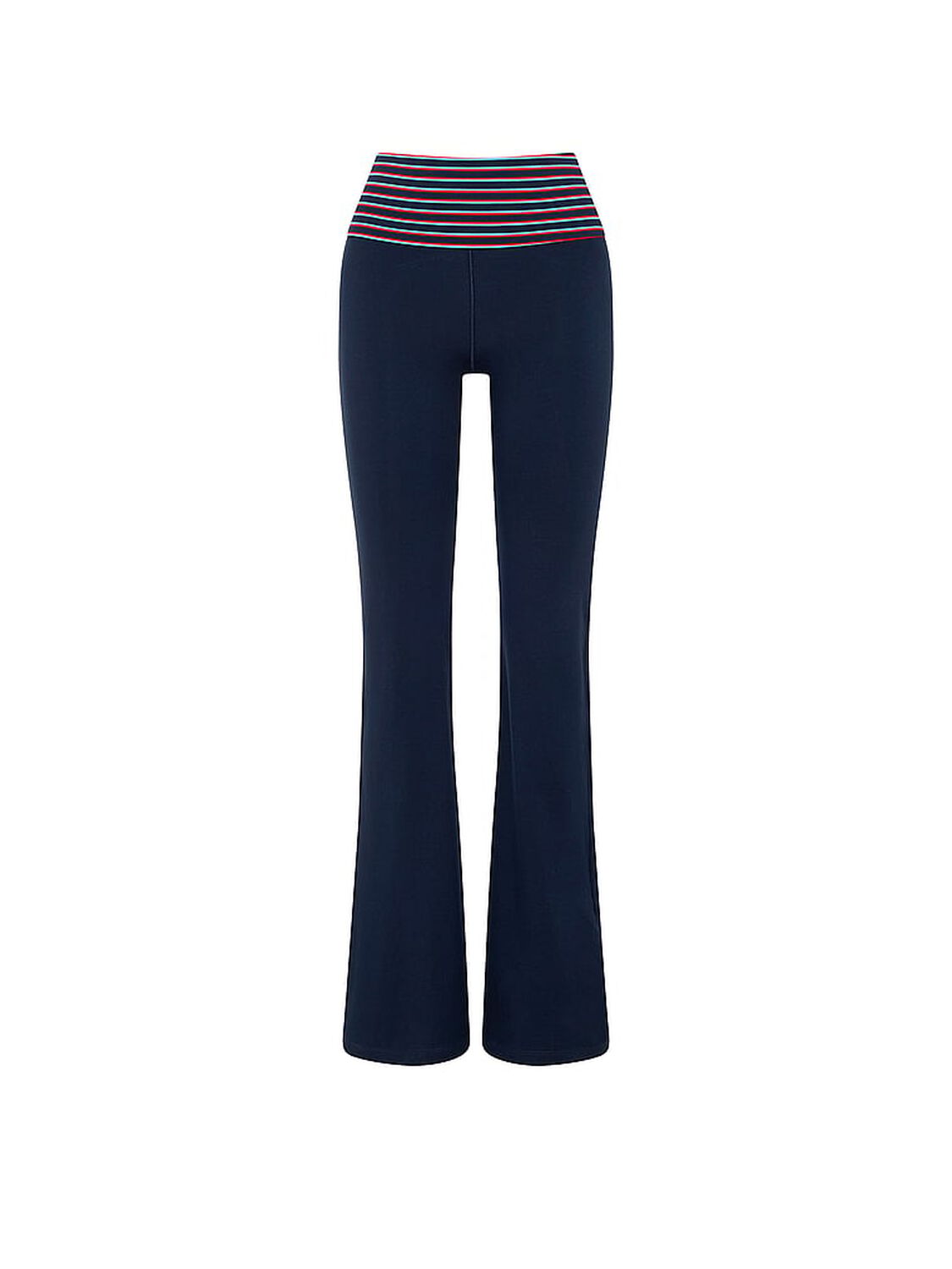 pink Pink All-Day Cotton&trade; Foldover Flare Leggings Noir Navy Stripe 3 of 3 