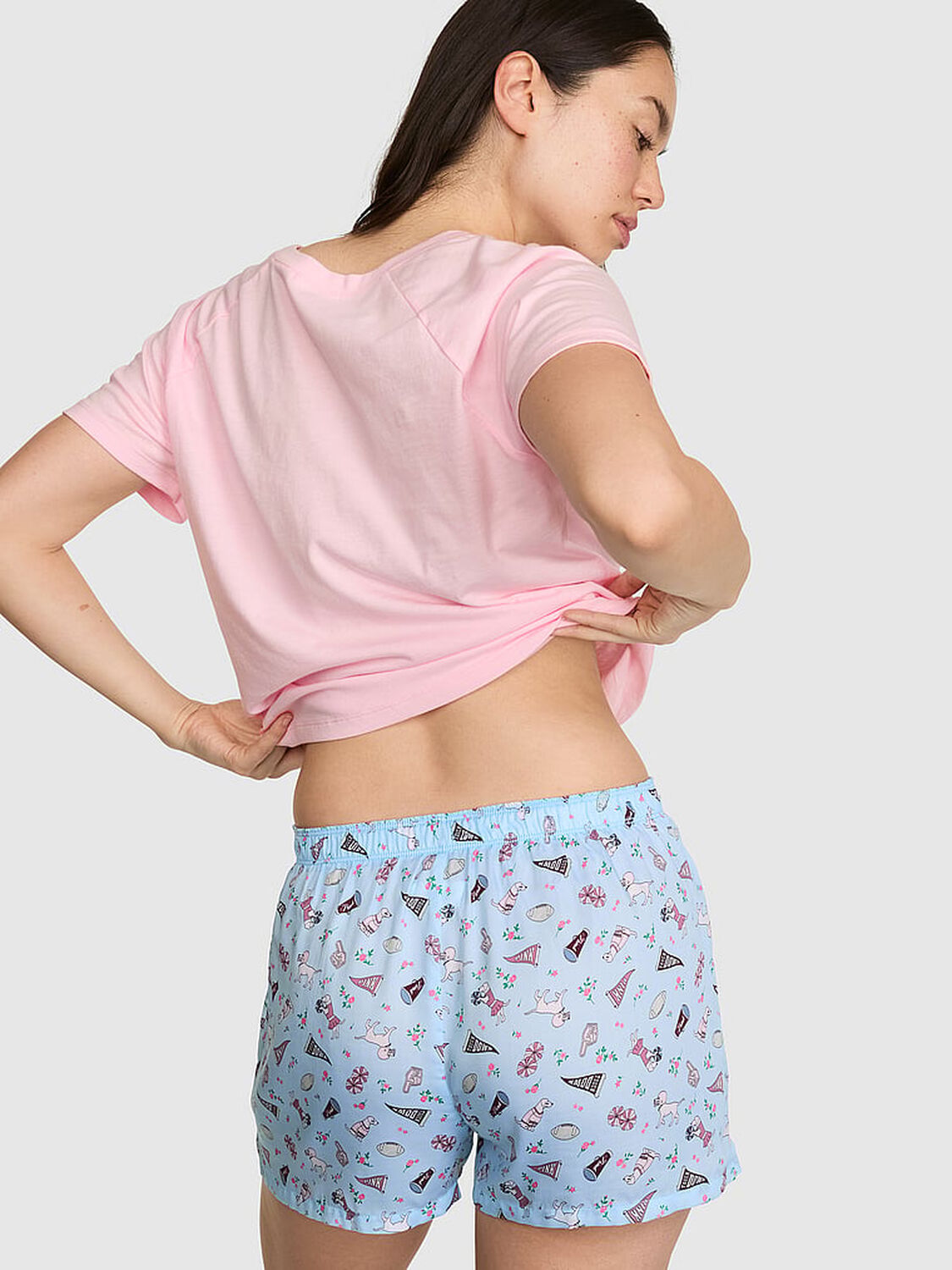vs Pink Silky Sleep Boxy Pajama Shorts Ditsy Football Dogs 2 of 3 