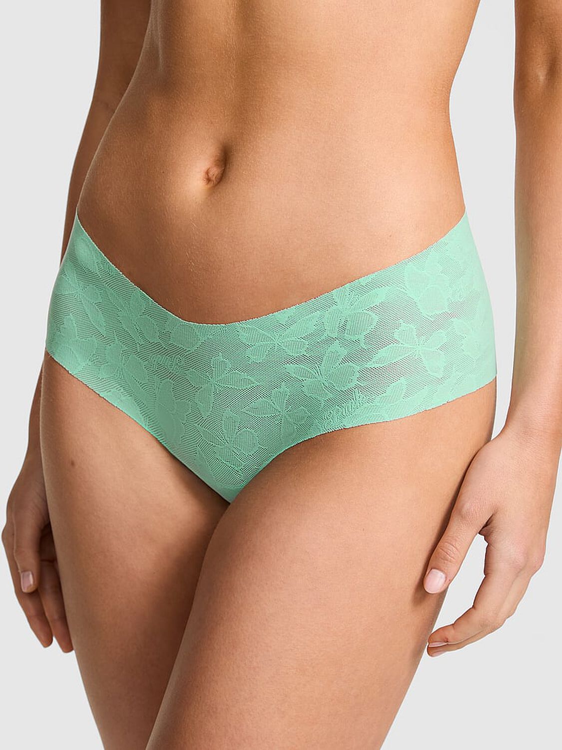 vs Pink No-Show Cheeky Panty Green Sea 1 of 3 