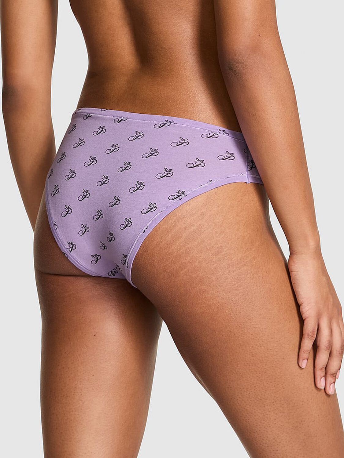 vs Pink Cotton Cheeky Panty Aster Purple Script P Bow Print 2 of 3 