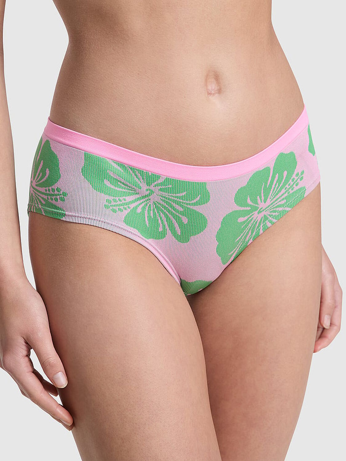 vs Pink Seamless Hiphugger Panty Pink Lollipop Hibiscus Print�� 1 of 2 