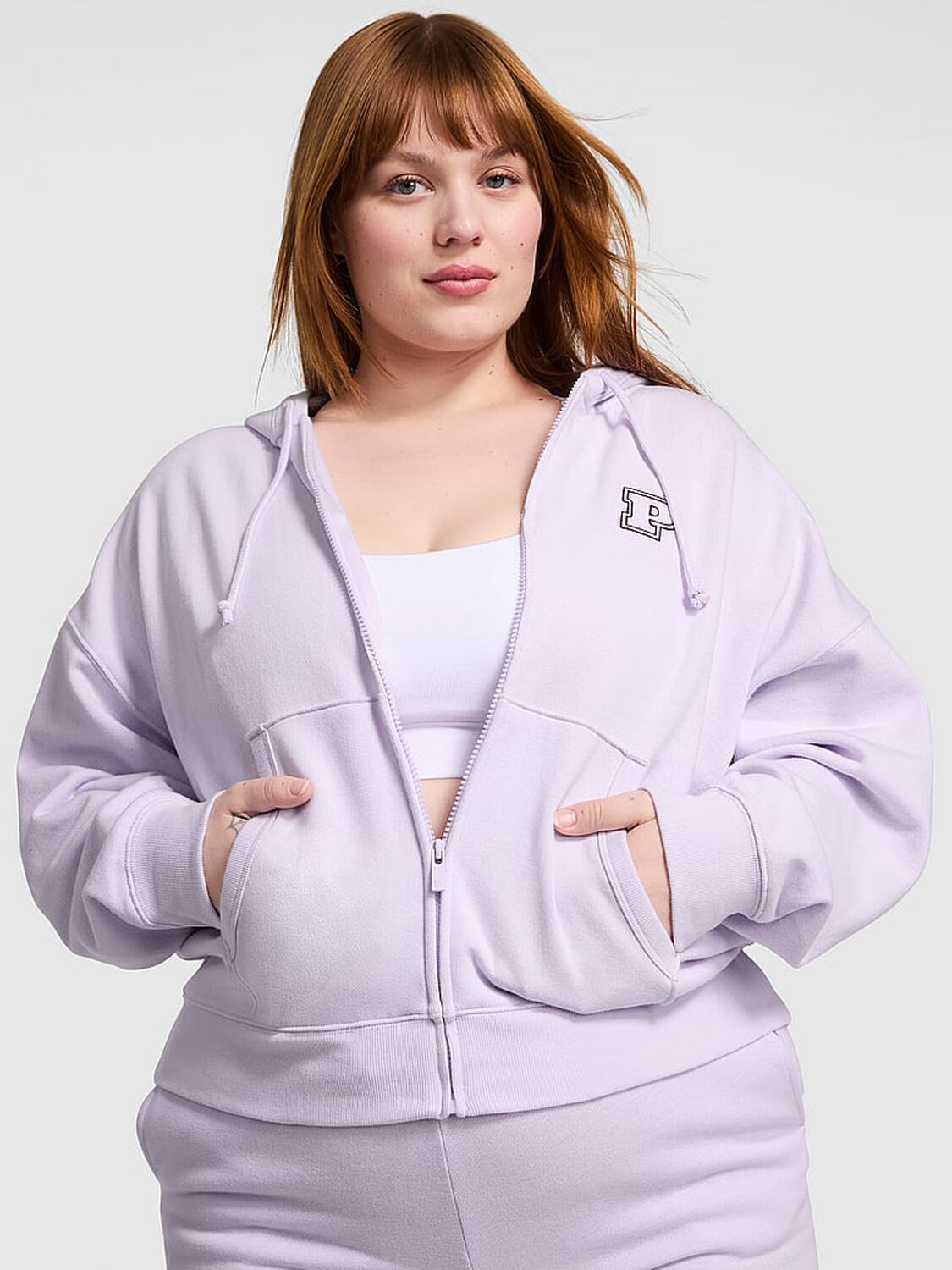 vs Pink Ivy Fleece Campus Full-Zip Hoodie Purple Whisper 1 of 3 