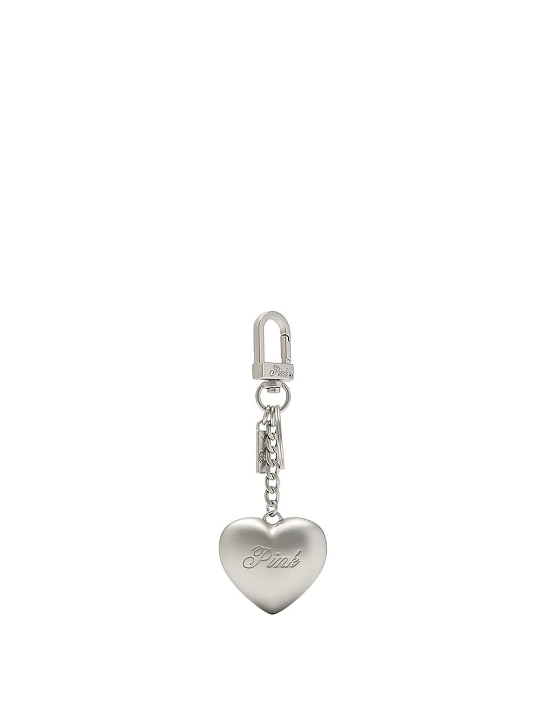pink Pink Metal Heart Keychain Charm Silver 1 of 2 