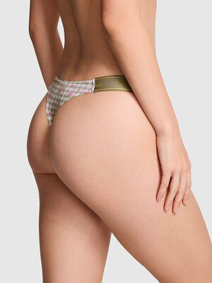 Logo Cotton Shine High-Leg Thong Panty