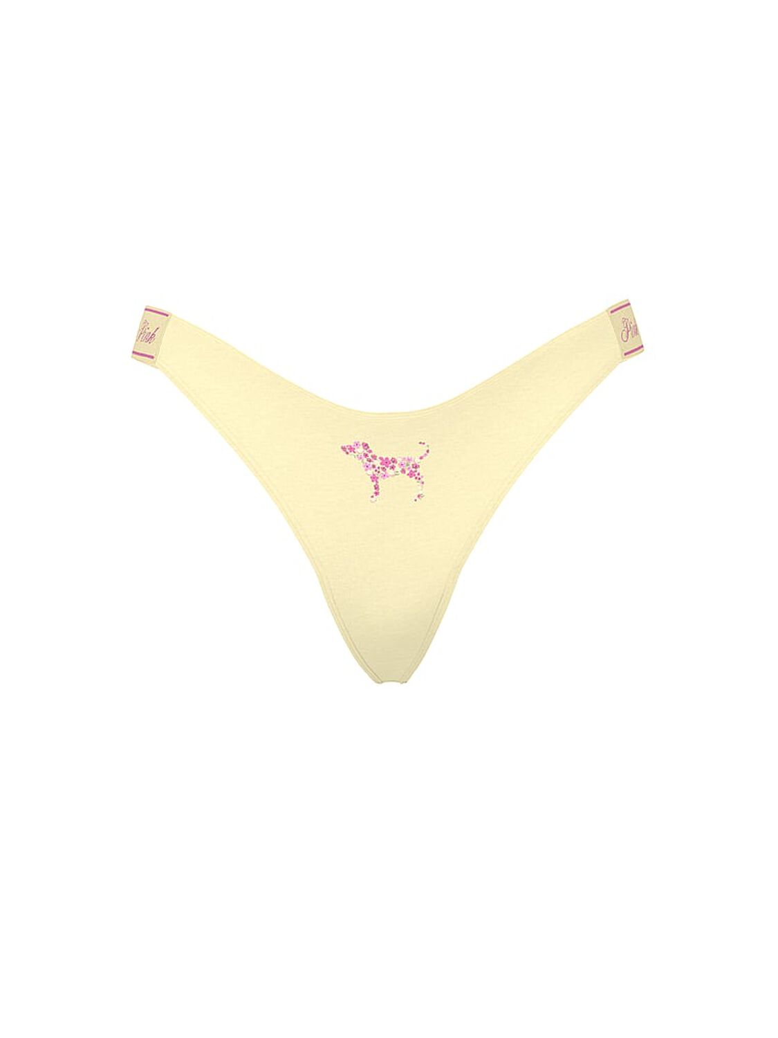 vs Pink Logo Cotton Shine High-Leg Thong Panty Palest Yellow With Dog Graphic 3 of 3 