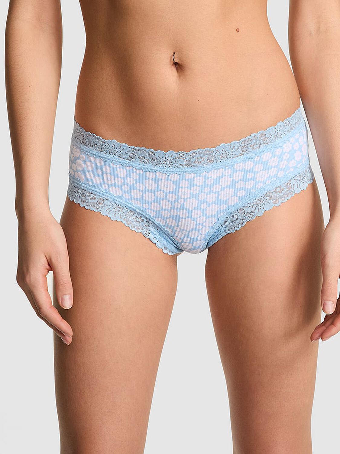 vs Pink Wink Lace-Trim Cheeky Panty Blue Dancer Floral Print 2 of 3 