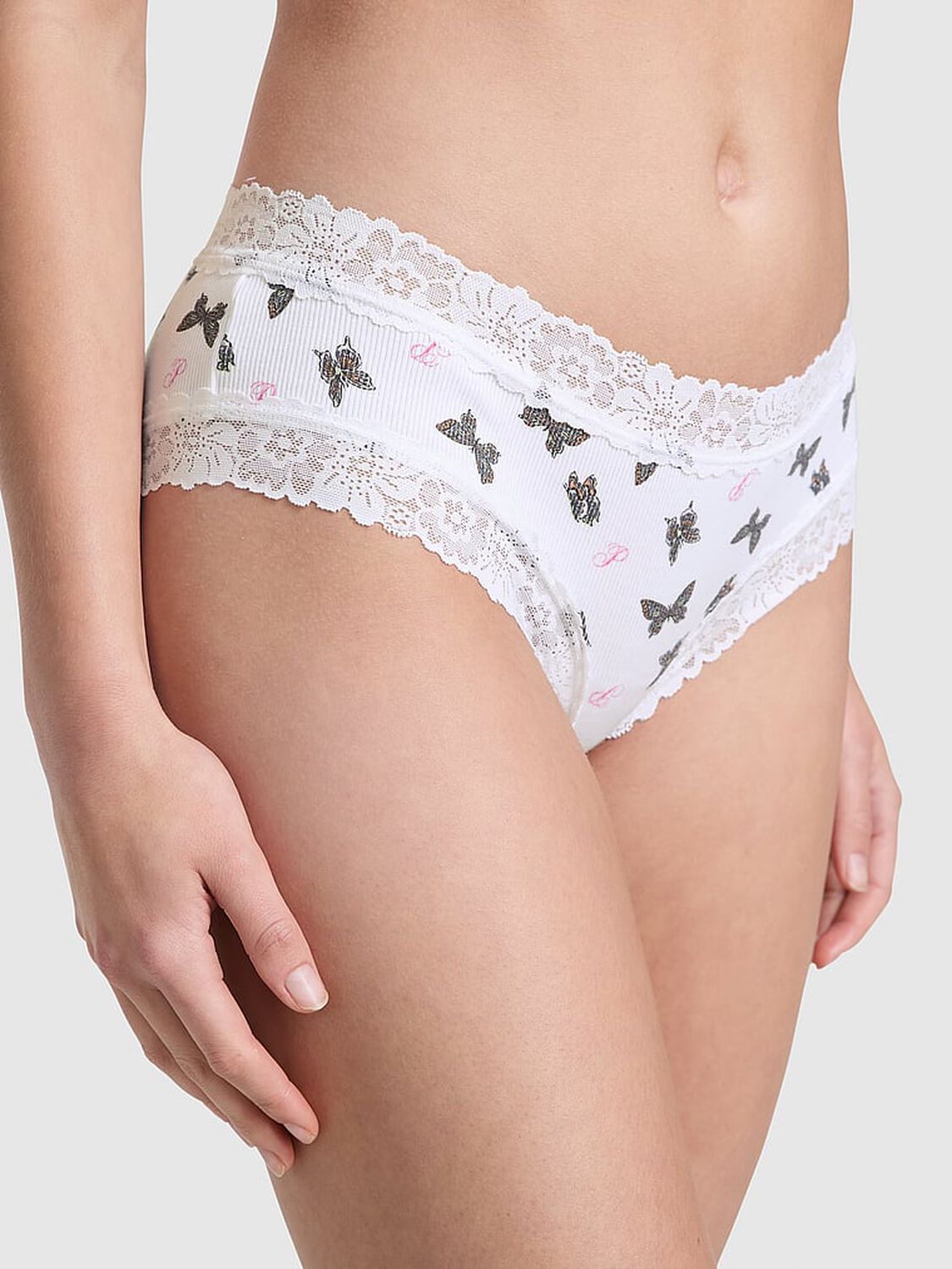 vs Pink Wink Lace-Trim Cheeky Panty White Butterfly Print 3 of 3 