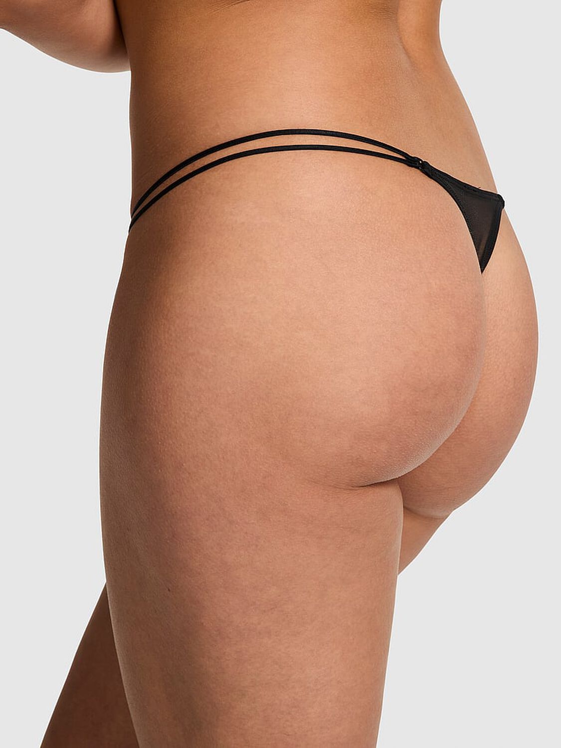 vs Pink Logo Mesh Strappy Micro Thong Panty Black 2 of 3 