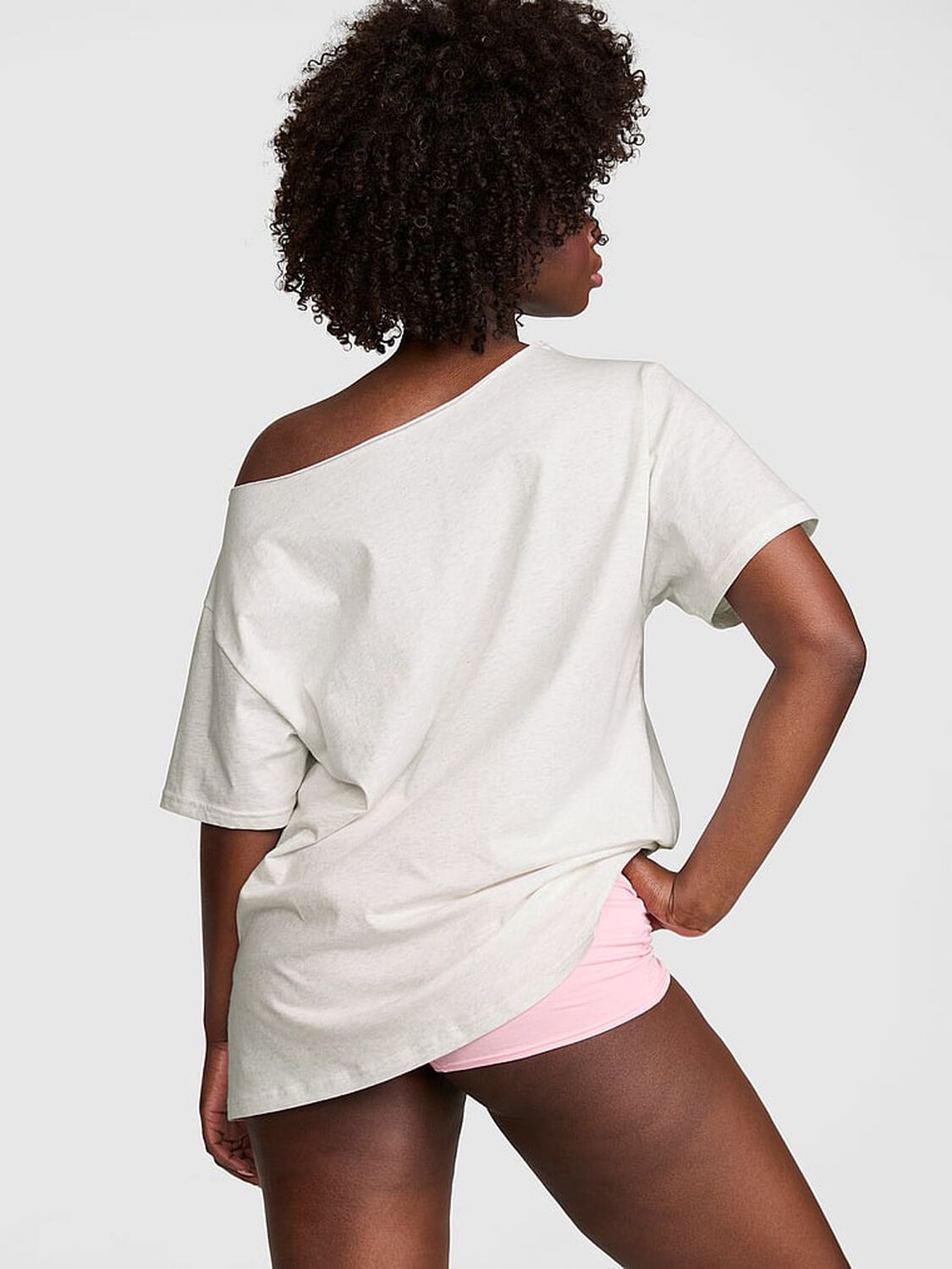 vs Pink Campus Cotton&trade; Off-The-Shoulder Tee Snow Heather 2 of 2 