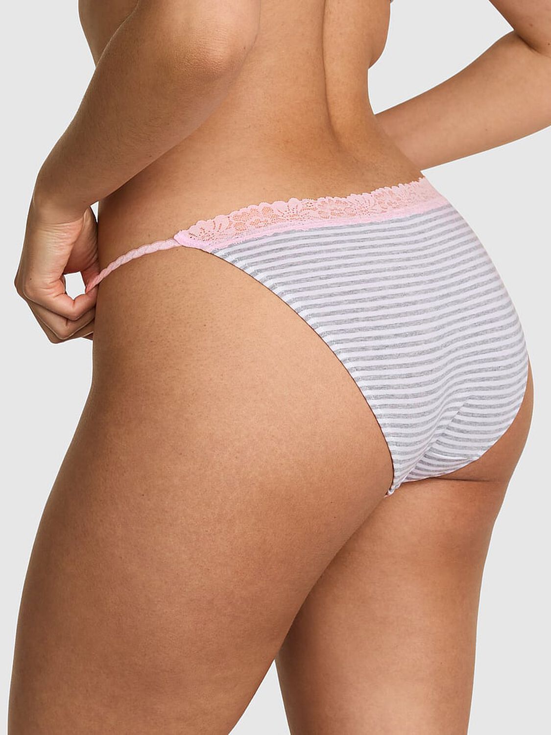 vs Pink Cotton Lace-Trim Bikini Panty Medium Heather Grey 2 of 3 