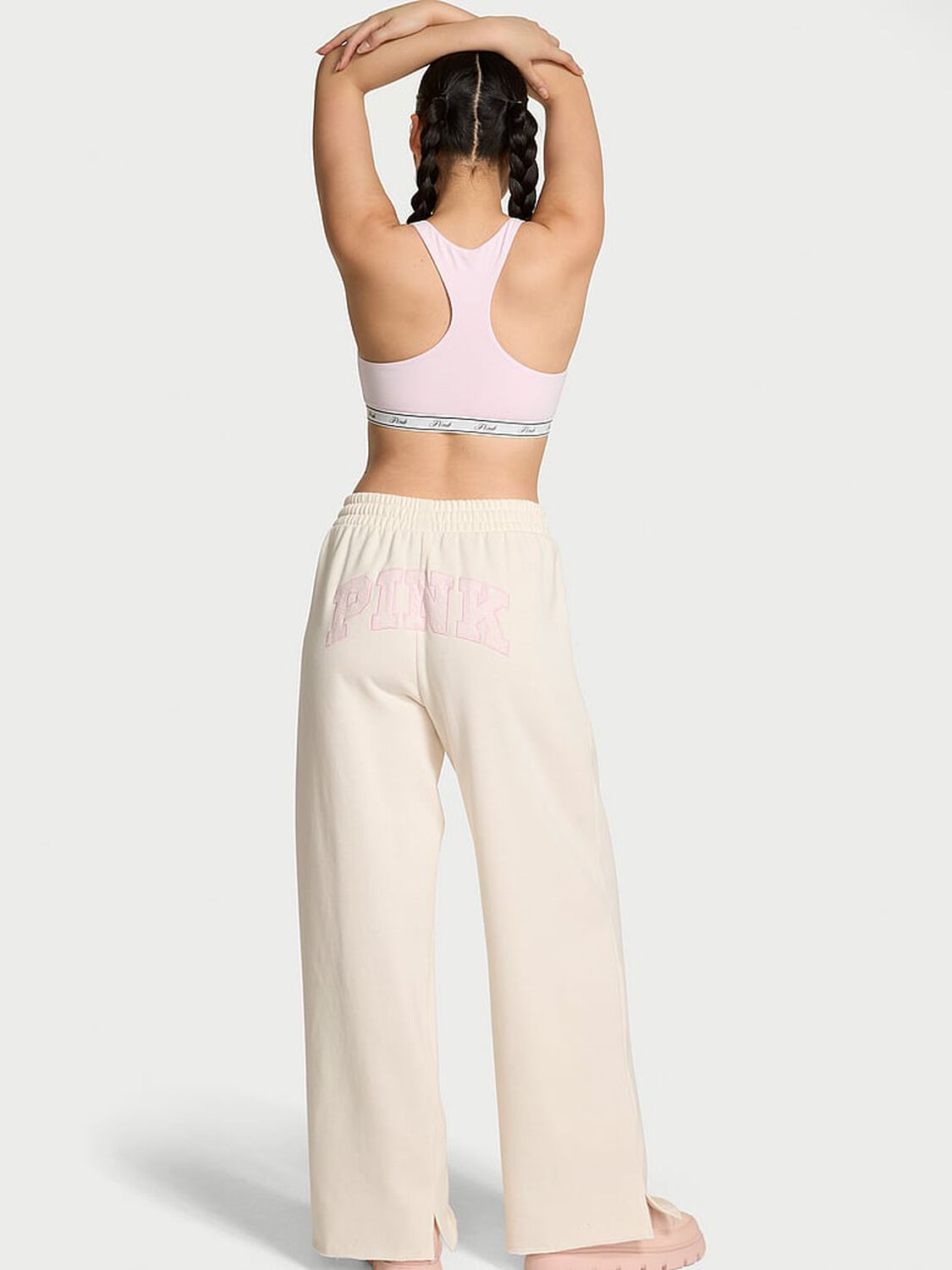vs Pink Ivy Fleece Wide-Leg Split-Hem Sweatpants Winter White Pretty In Pink 2 of 2 
