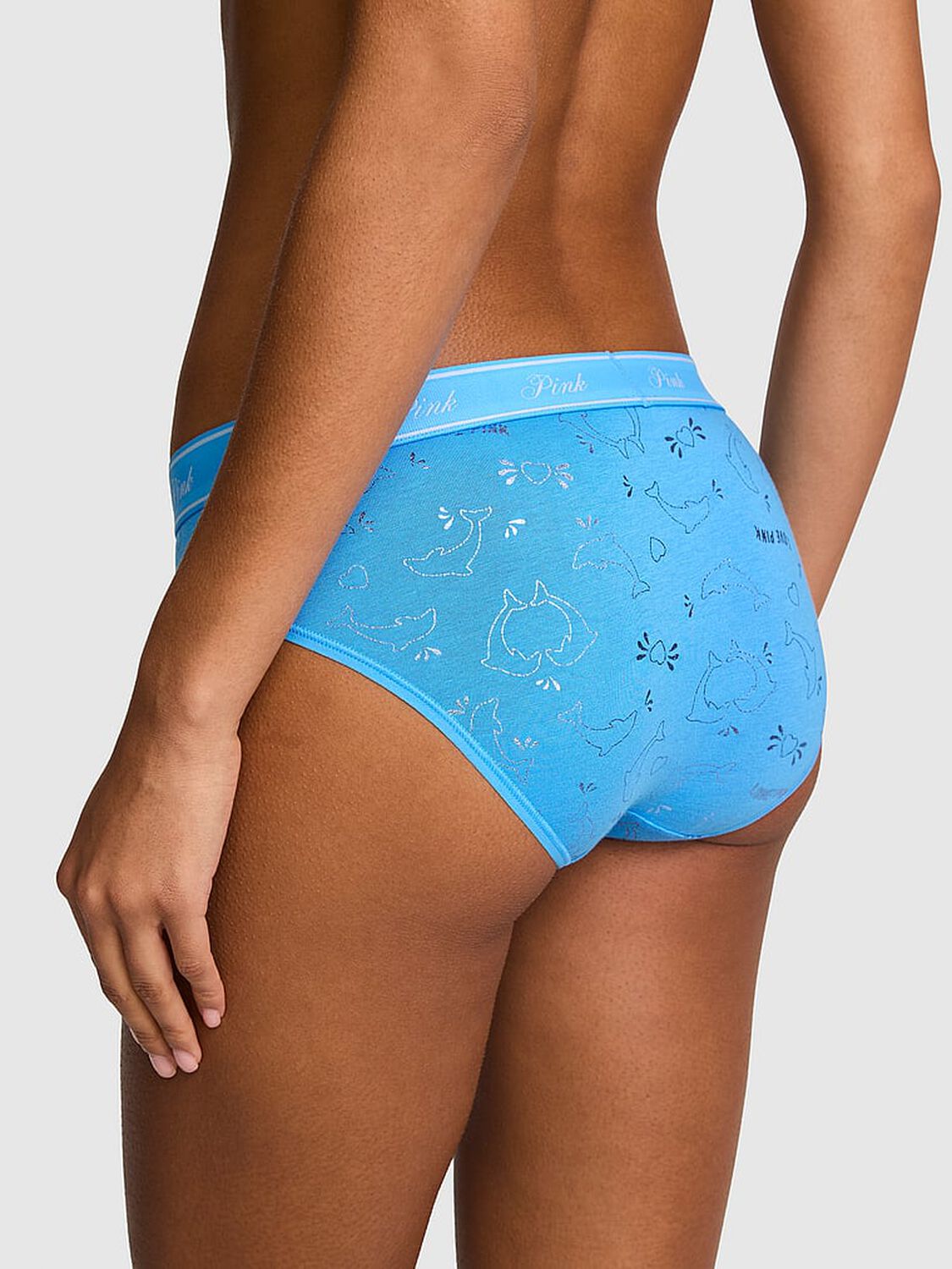 vs Pink Logo Cotton Hiphugger Panty Capri Blue Foil Dolphin Print 2 of 3 