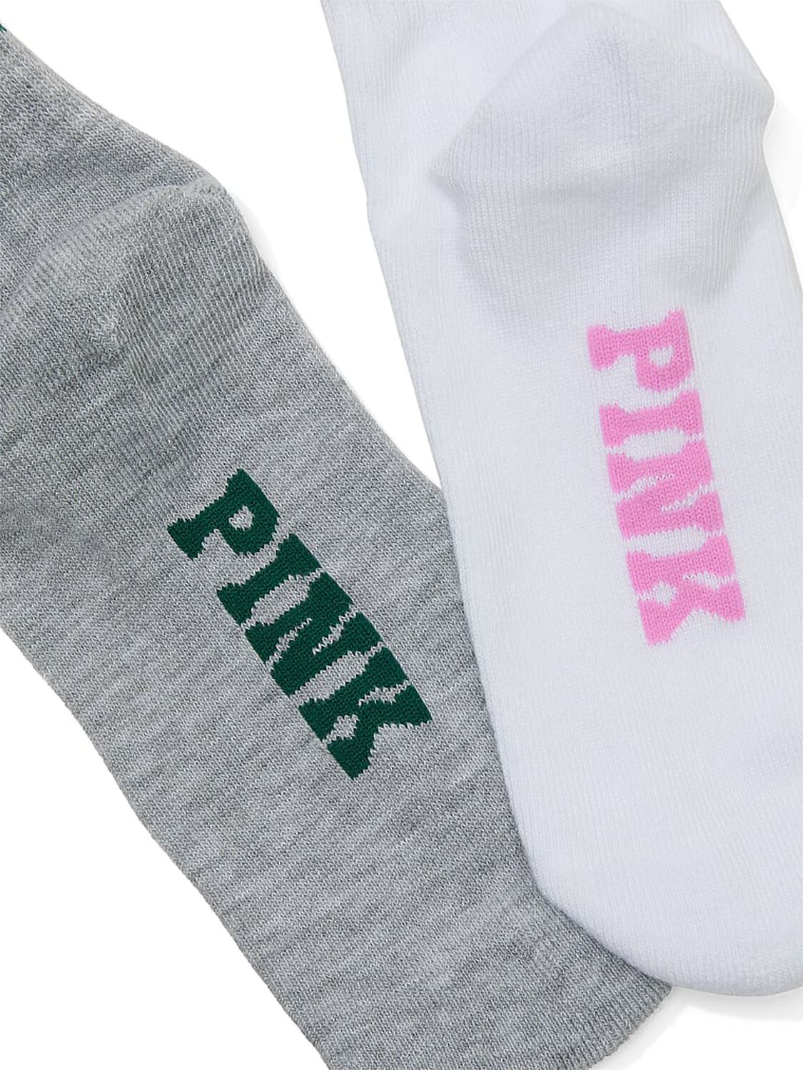 vs Pink 2-Pack Quarter Socks Heather Grey/Optic White Stripe 2 of 2 