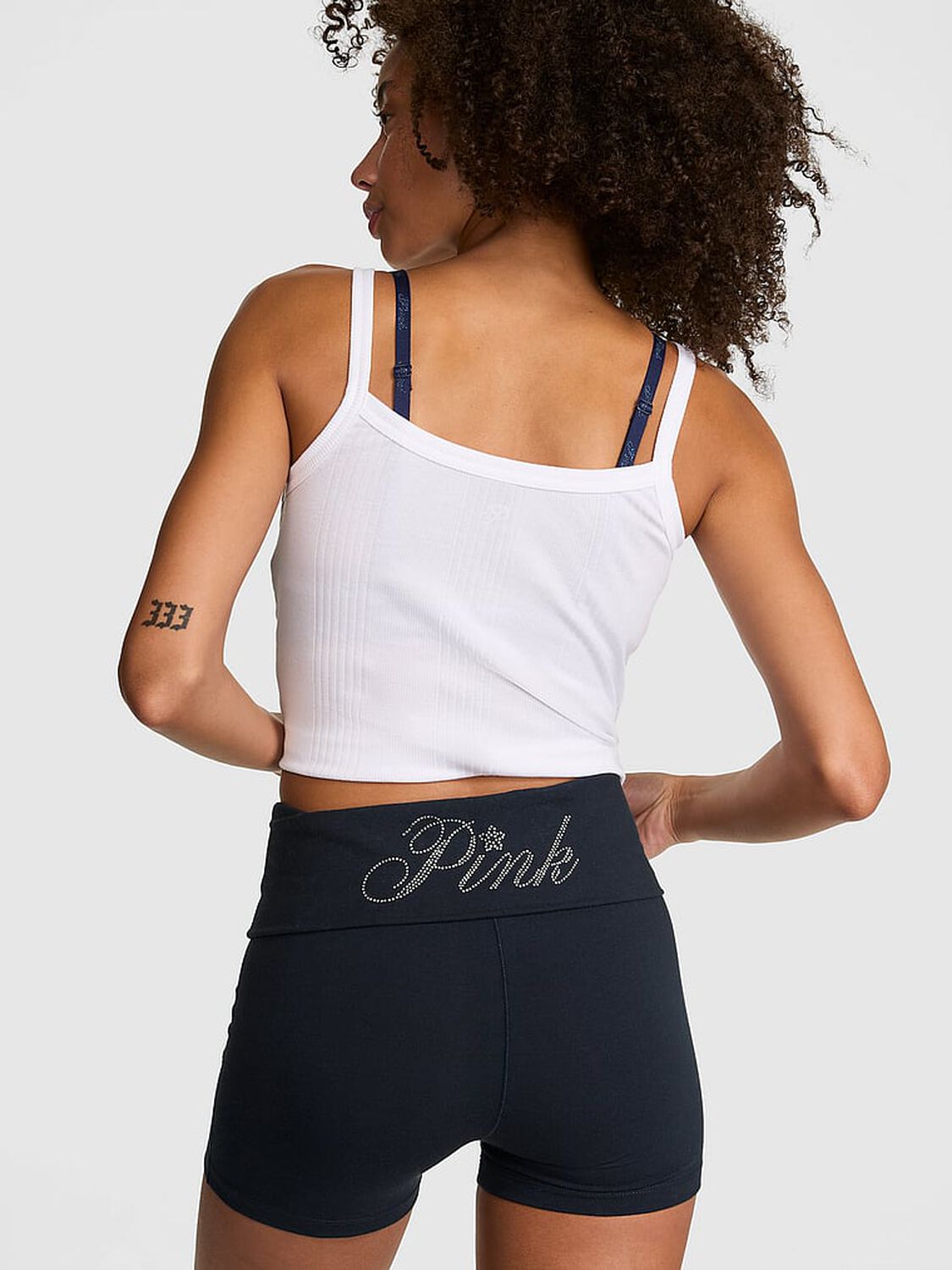 vs Pink All-Day Cotton Foldover 3" Bike Shorts Dark Twilight Bling 1 of 4 