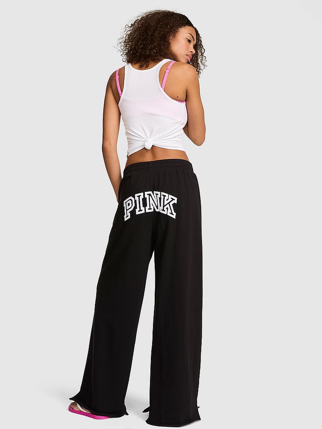 vs Pink Campus Fleece&trade; Wide-Leg Split-Hem Sweatpants Pure Black 2 of 3 