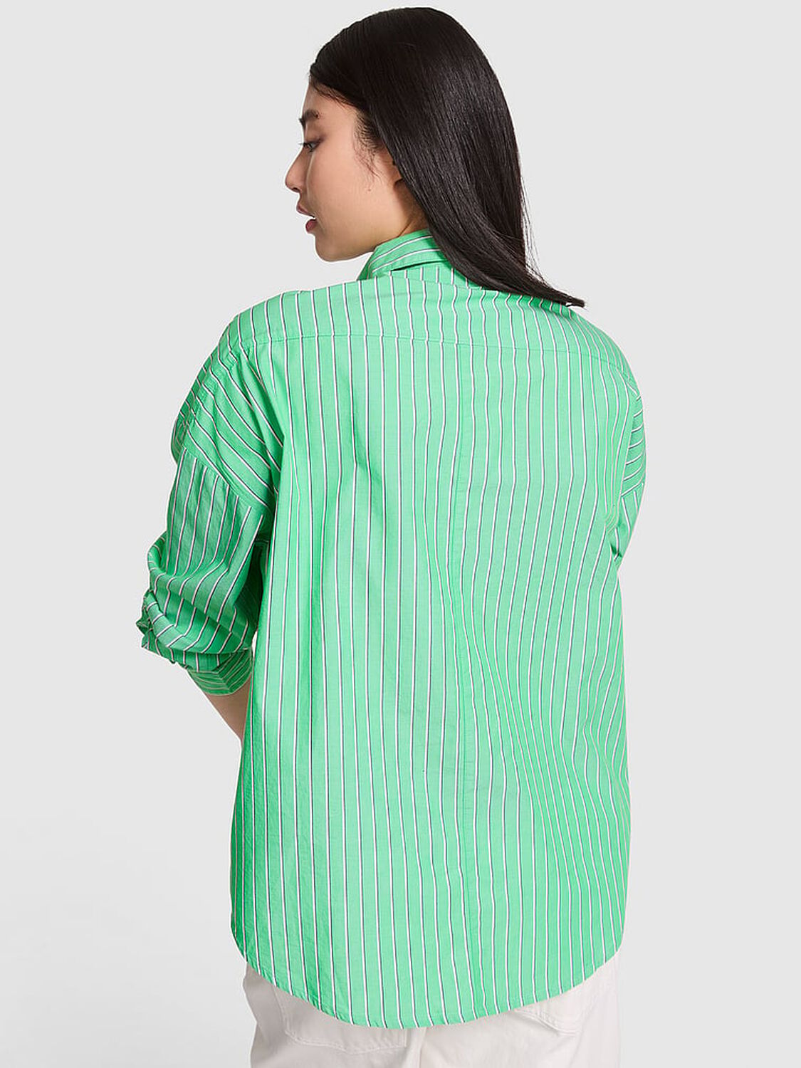 vs Pink Boyfriend Button-Down Sleepshirt Wild Green Stripes 2 of 4 