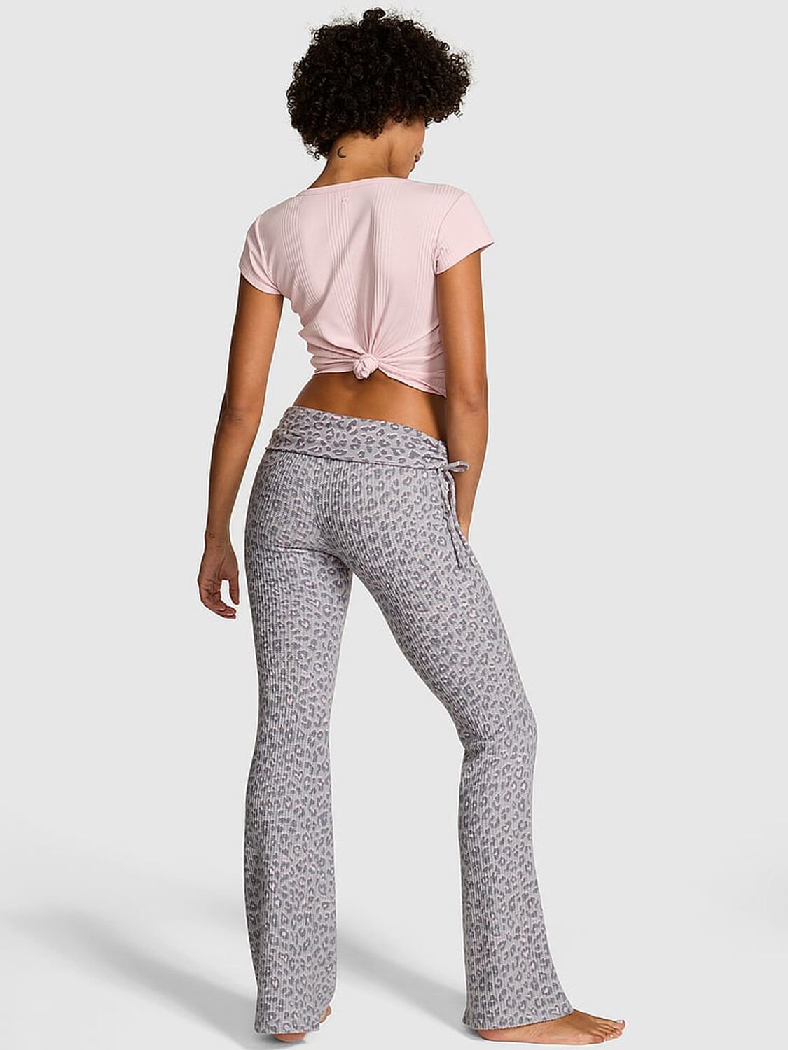 vs Pink Waffle Knit Foldover Flare Pants Silver Leo 2 of 2 