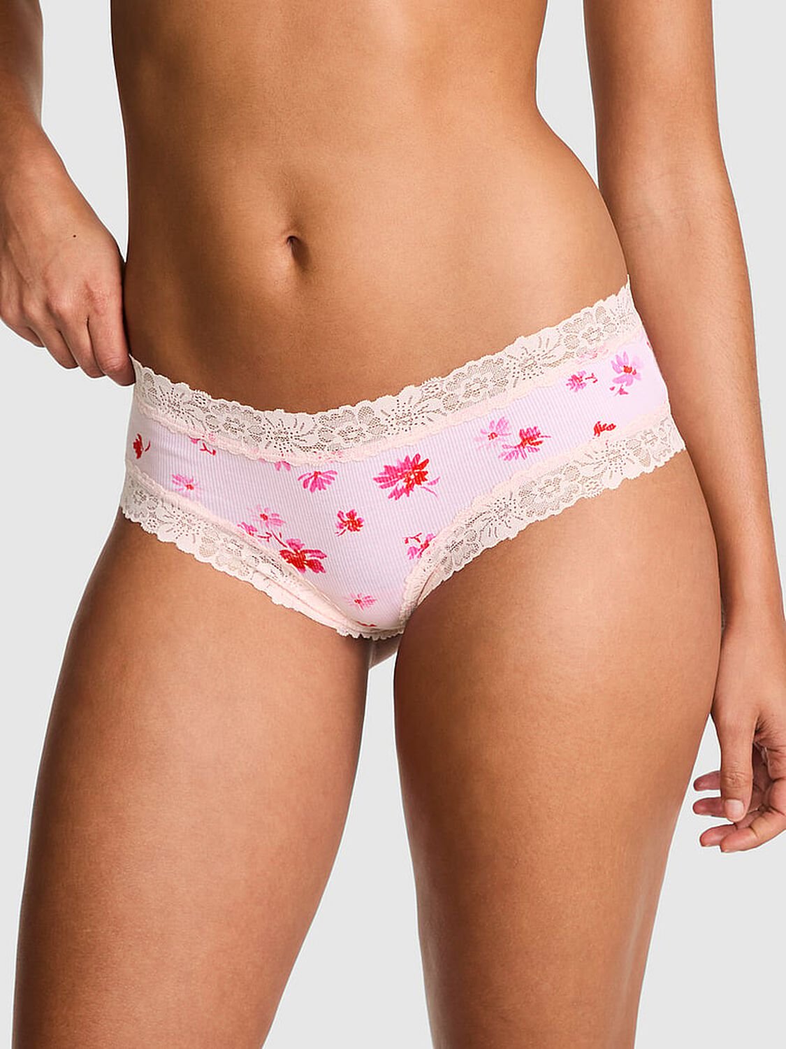 vs Pink Wink Lace-Trim Cheeky Panty Angel Pink Floral Print 1 of 3 