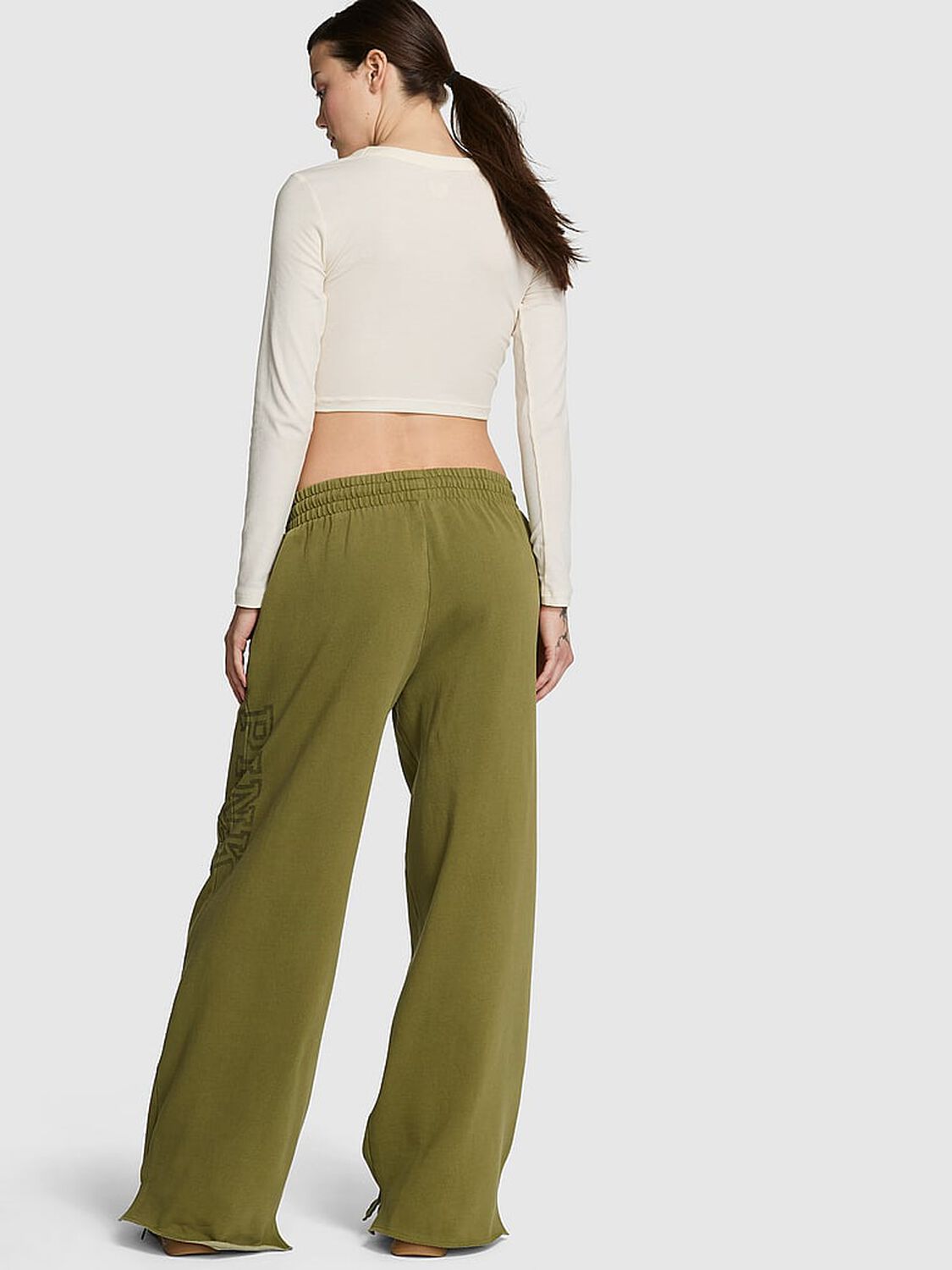 vs Pink Campus Fleece&trade; Wide-Leg Split-Hem Sweatpants Lizard Green Spring 2 of 3 