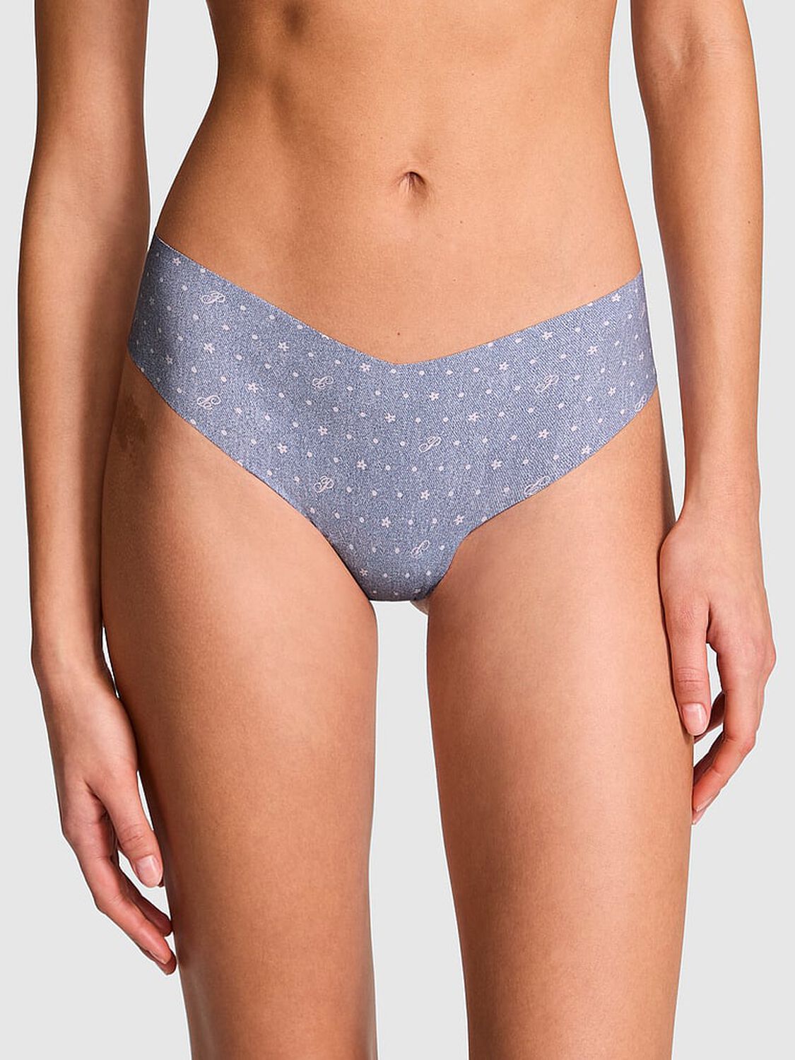vs Pink No-Show Thong Panty Blue Dancer P Script Dot Print 1 of 5 