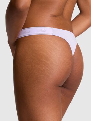 Logo Cotton Shimmer High-Leg Thong Panty