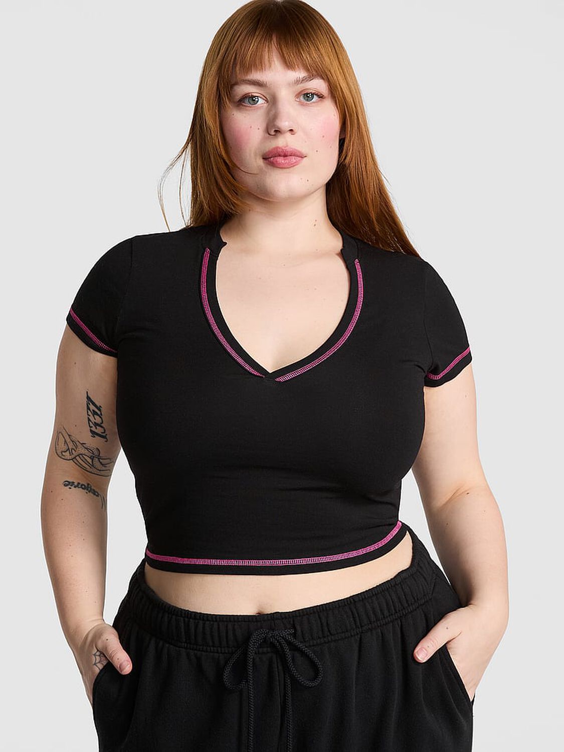 vs Pink All-Day Cotton Plunge Cropped Top Pure Black 3 of 3 