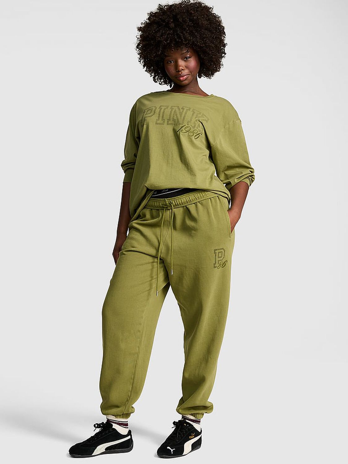 vs Pink Campus Fleece&trade; Sweatpants Lizard Green Spring 1 of 3 