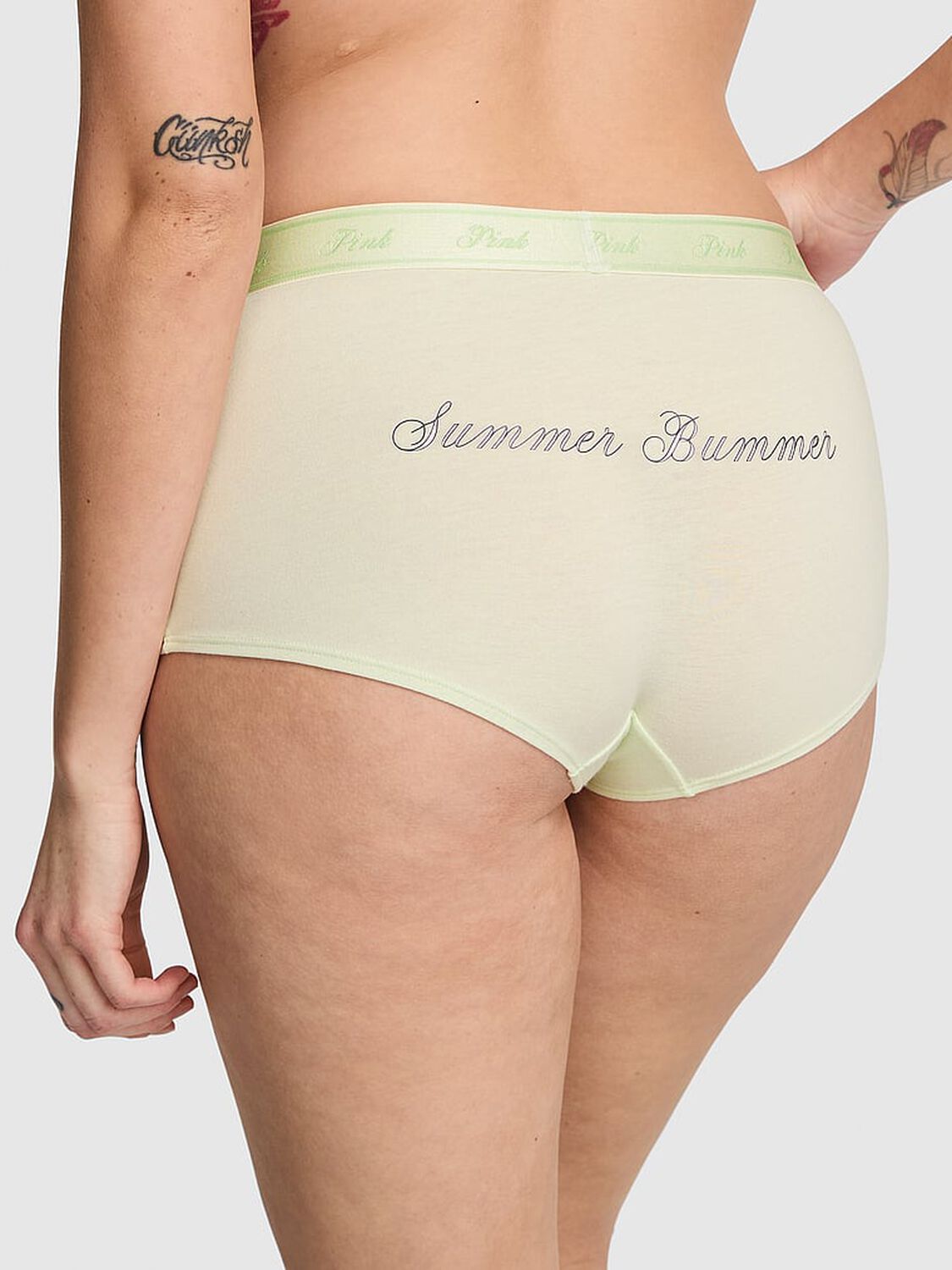 vs Pink Logo Cotton Shine Boyshort Panty Fresh Mint Butt Graphic 2 of 4 