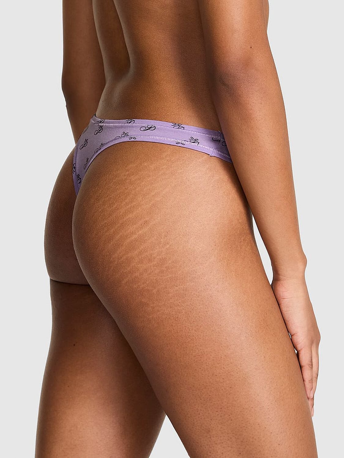 pink Pink Cotton High-Leg Thong Panty Aster Purple Script P Bow Print 2 of 3 