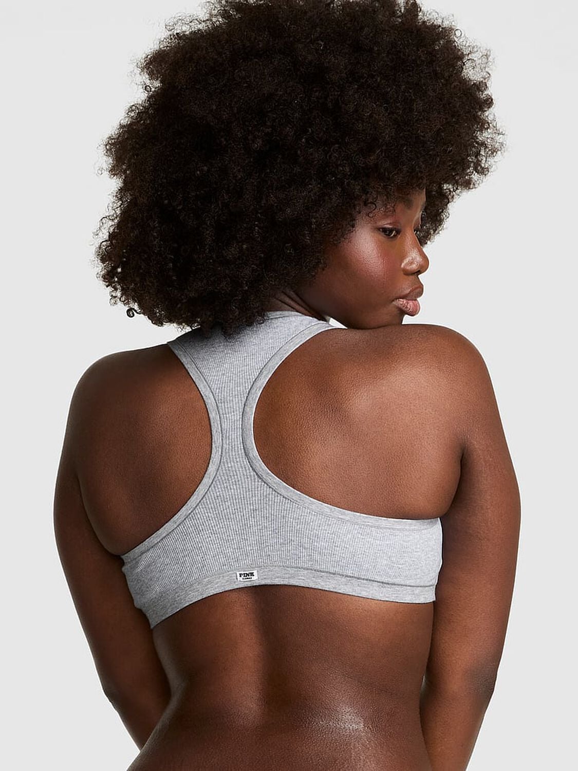 pink Pink Cotton Dorm Unlined Racerback Bralette Medium Heather Grey 2 of 4 