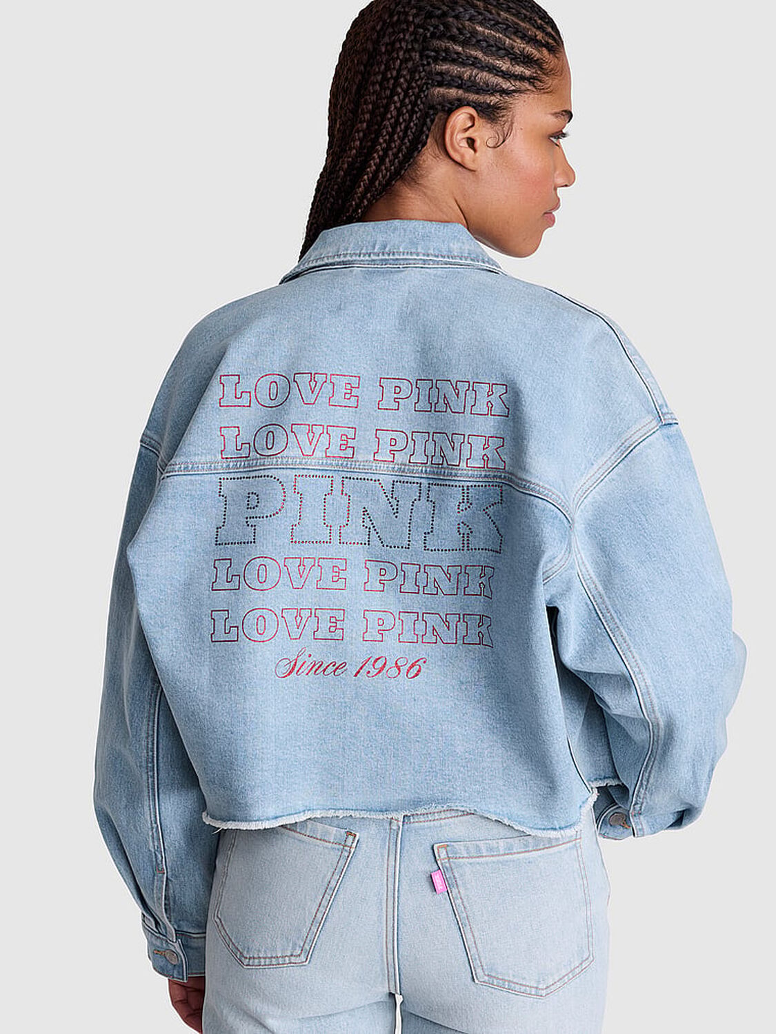vs Pink Denim by PINK Frayed Cutoﬀ Trucker Jacket Coastal Blue Wash 2 of 4 