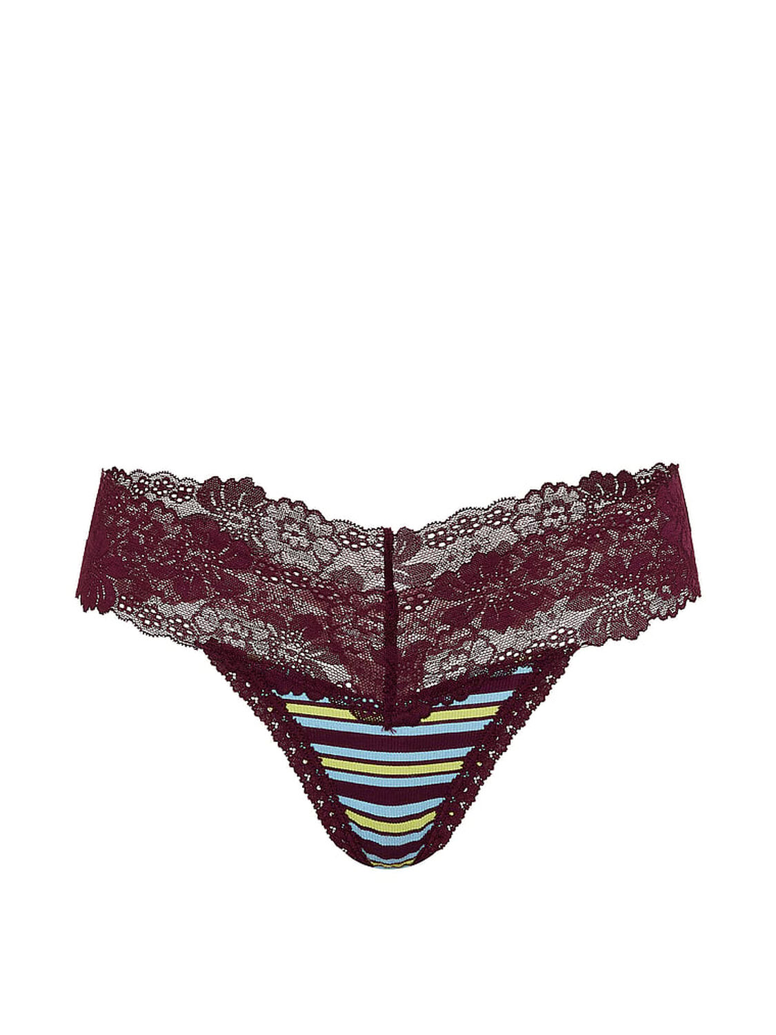 vs Pink PINK Wink&trade; Lace-Trim Thong Panty Wild Rose Stripe 3 of 3 