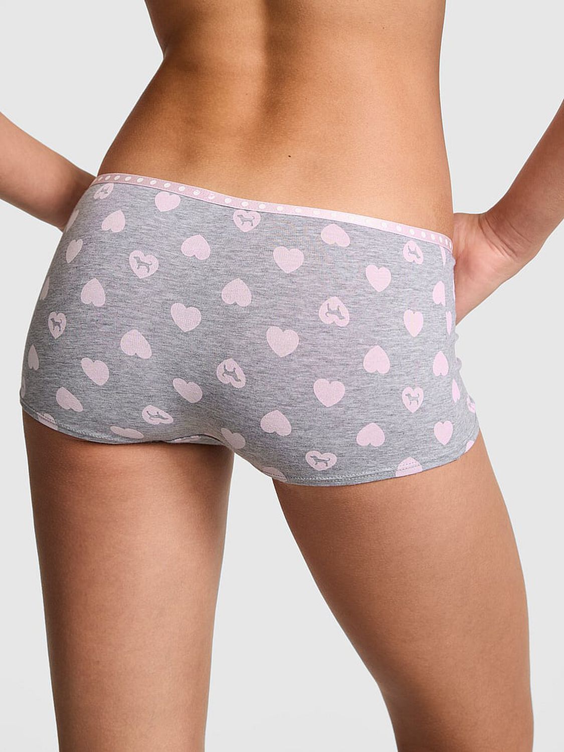 vs Pink Logo Boyshort Panty Medium Heather Grey Heart Dog Print 2 of 3 
