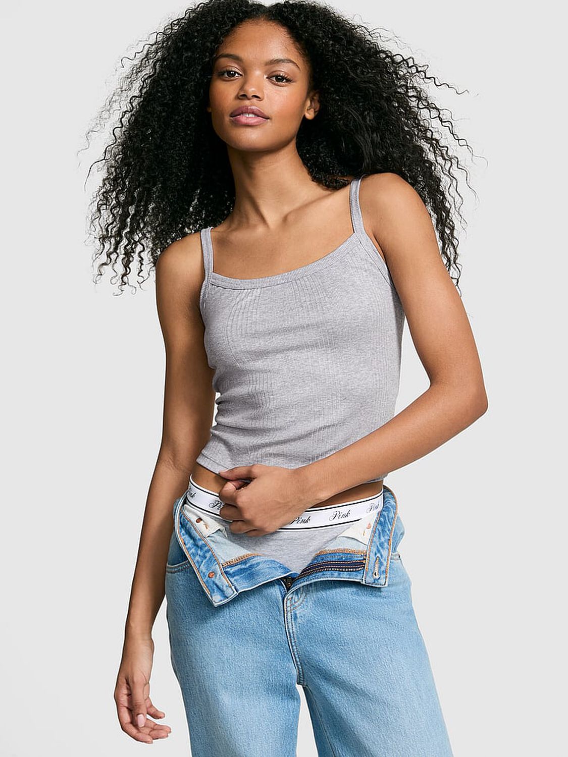 vs Pink Multi Rib Cami Medium Heather Grey 1 of 3 